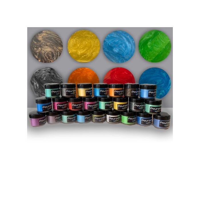 Metallic pigment set 24 X 10 Gram  All colors Pourpoxy Metallic - PourPoxy